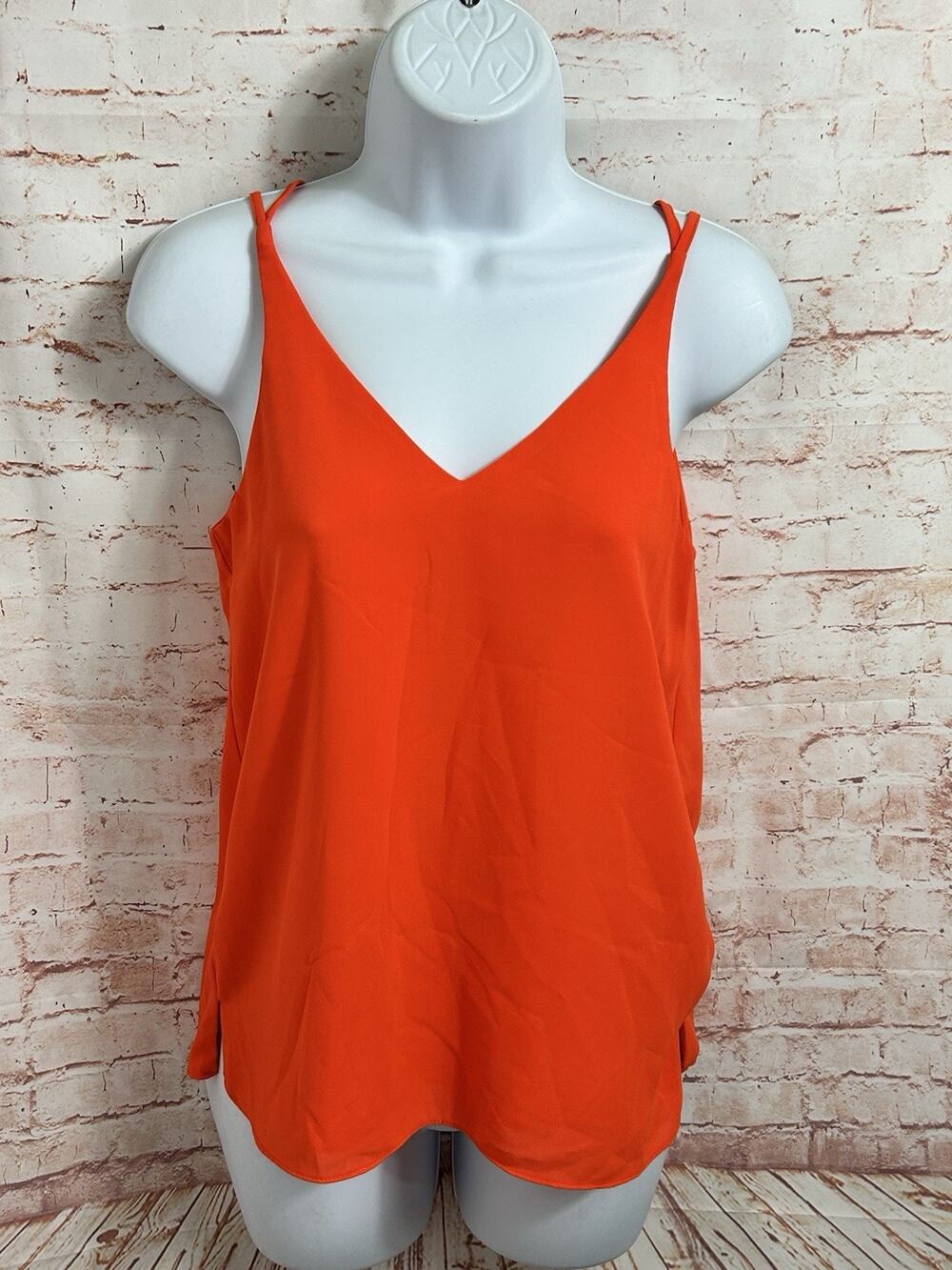Topshop Double-Layered Orange Cami Top Sz 0 Chiffon V-Neck Blouse Strappy